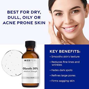 MedPeel Glycolic Acid 50% Essential Peel Kit, Includes Peel, Prep, Neutralizer, Medium Strength Chemical Face Peel, Minimize Fine Lines, Wrinkles, Dark Spots, All Skin Tones, 1oz/30ml (Kit of 3)