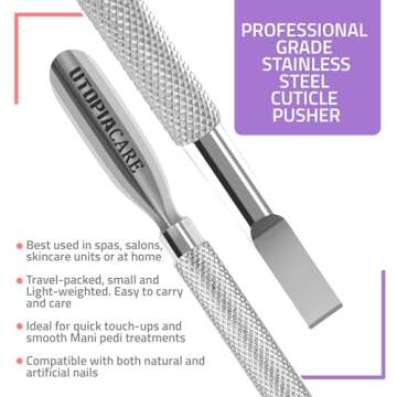 Utopia Care Cuticle Pusher Tool and Spoon Nail Cleaner - Professional Grade Stainless Steel Cuticle Remover and Cutter - Durable Manicure and Pedicure Tool - for Fingernails and Toenails (Silver)