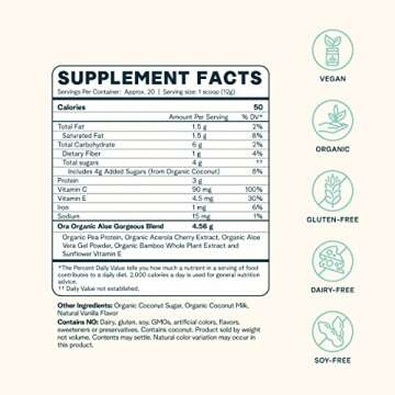 Ora Organic Vegan Collagen-Boosting Powder for Women and Men - Hair, Skin, & Nails Support - Bamboo Silica, Plant-Based Protein, Organic Vitamin C, Aloe Vera - Vanilla Flavor, 20 Servings