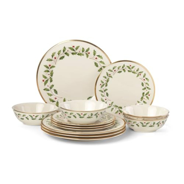 Lenox 893172 Holiday 12-Piece Plate and Bowl Set, Christmas Dinnerware, Hosting