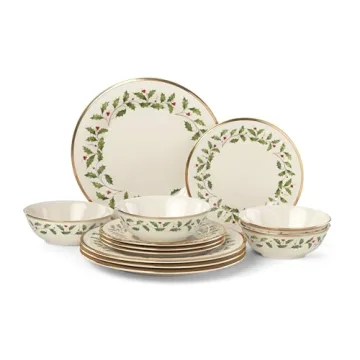 Lenox 893172 Holiday 12-Piece Plate and Bowl Set for Christmas Dinnerware