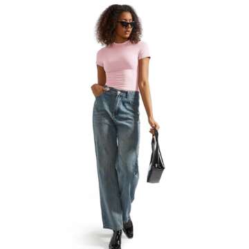 SUUKSESS Women Double Lined Fitted Basic Tee Shirts Crew Neck Short Sleeve Y2K Going Out Crop Tops (Blush, M)