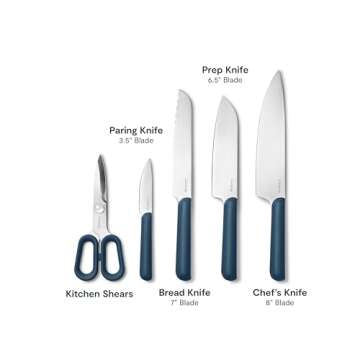 Caraway 14-Piece Kitchen Prep Set - Kitchen Knife Set & Wooden Utensil Set - Made With Premium German Steel Blades & FSC-Certified Birch Wood - Non-Toxic Materials - Includes Organizer - Navy