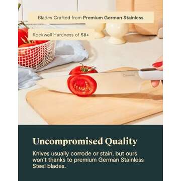 Caraway 14-Piece Kitchen Prep Set - Kitchen Knife Set & Wooden Utensil Set - Made With Premium German Steel Blades & FSC-Certified Birch Wood - Non-Toxic Materials - Includes Organizer - Navy