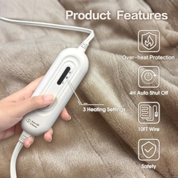 Tefici Electric Heated Blanket Throw with 3 Heating Levels