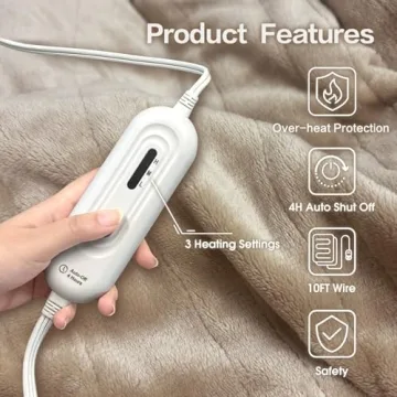Tefici Electric Heated Blanket Throw with 3 Heating Levels