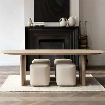 LAKIQ Oval Dining Table Solid Wood Conference Table Rectangle Meeting Room Table Office Writing Desk Table Only - Without Chairs (Natural, 55.1" L x 27.6" W x 29.5" H)