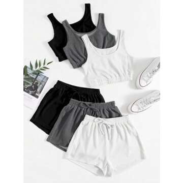SheIn Women's 6 Pieces Outfits Tank Crop Top and Elastic Waist Shorts Lounge Set Multicolor Blue Small