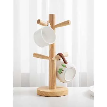 Stylish Wooden Mug Holder Tree with 6 Hooks for The Kitchen