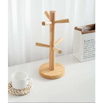 Stylish Wooden Mug Holder Tree with 6 Hooks for The Kitchen