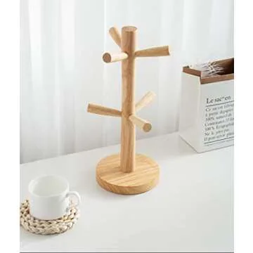 Stylish Wooden Mug Holder Tree with 6 Hooks for The Kitchen