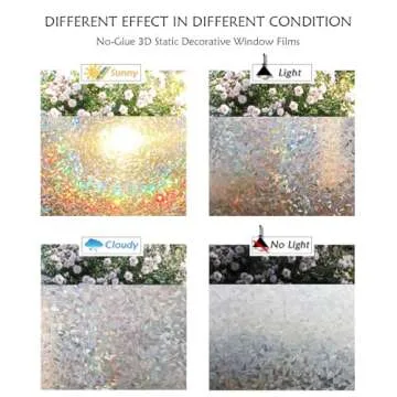 CottonColors Window Privacy Film 11"x78", 3D Rainbow Window Film Decorative Window Film Heat Blocking Static Cling Non-Adhesive Window Clings for Glass Windows