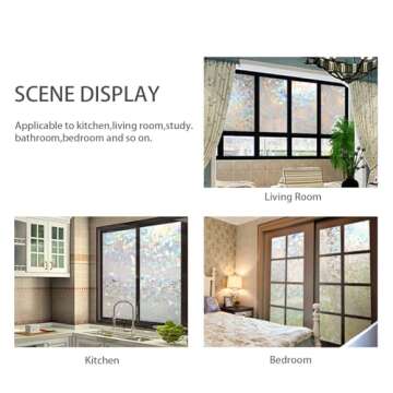 CottonColors Window Privacy Film 11"x78", 3D Rainbow Window Film Decorative Window Film Heat Blocking Static Cling Non-Adhesive Window Clings for Glass Windows