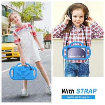 AVAWO Kids Case for Samsung Galaxy Tab A9 8.7 2023/ A7 Lite 8.7 Inch 2021, with Strap, Shockproof Lightweight Handle Stand 2021(SM-T220/T225/T227)/2023(SM-X110/X115/X117), Blue