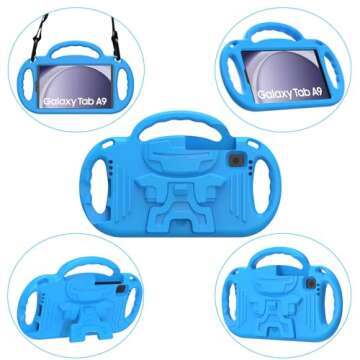 AVAWO Kids Case for Samsung Galaxy Tab A9 8.7 2023/ A7 Lite 8.7 Inch 2021, with Strap, Shockproof Lightweight Handle Stand 2021(SM-T220/T225/T227)/2023(SM-X110/X115/X117), Blue