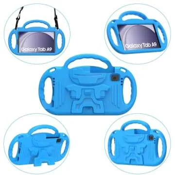 AVAWO Kids Case for Samsung Galaxy Tab A9 8.7 2023/ A7 Lite 8.7 Inch 2021, with Strap, Shockproof Lightweight Handle Stand 2021(SM-T220/T225/T227)/2023(SM-X110/X115/X117), Blue