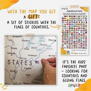 Kids World Map Wallpaper with Animals–Peel and Stick Educational Decals–Nursery Murals for Baby, Toddlers, Boys, Kids Room–Removable Waterproof Decor for Bedroom, Classroom, Playroom(94.5W x 74H)