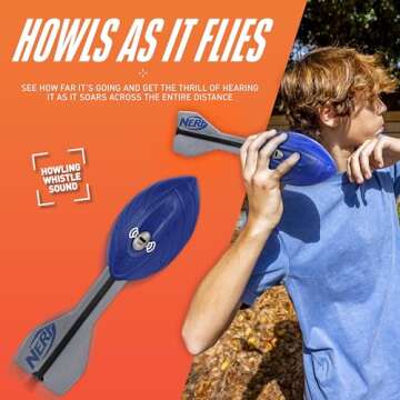 Nerf Vortex Aero Howler Foam Ball – Classic Long-Distance Football - Flight-Optimizing Tail - Hand Grip – Indoor and Outdoor Fun (Blue)