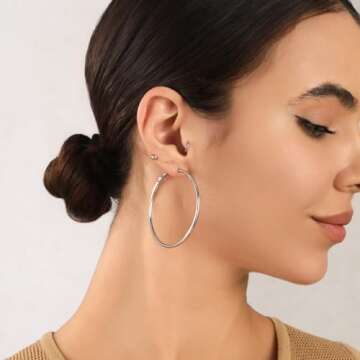 OOOPEL 2mm Sterling Silver Big Hoop Earrings For Women Sterling Silver Hoop Earrings Large Silver Ho...