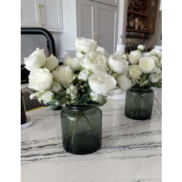 Artificial Peonies Silk Flowers, White Faux Peony Bouquet 4 Bundles Florals Arrangements Decor for Farmhouse Home Boho Wedding Table Centerpiece, Fake Plastic Flowers Bulk Vase Decoration (White)