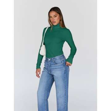 Trendy Queen Women's Turtleneck Long Sleeve Shirt Fall Fashion