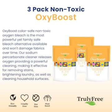 Truly Free OxyBoost - Oxygen Whitener & Clothes Stain Remover Laundry Detergent Powder with Sodium Percarbonate - Brightens Whites & Safe for Colors - Non-Chlorine, Gentle Yet Powerful - Pack of 3