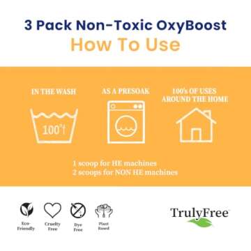 Truly Free OxyBoost - Oxygen Whitener & Clothes Stain Remover Laundry Detergent Powder with Sodium Percarbonate - Brightens Whites & Safe for Colors - Non-Chlorine, Gentle Yet Powerful - Pack of 3