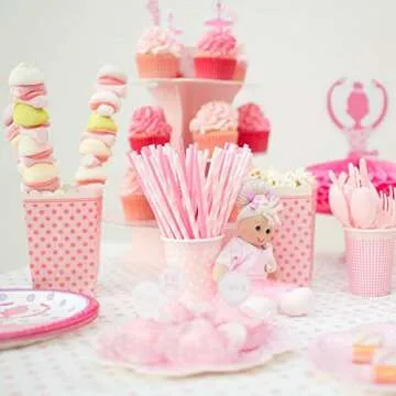 Iridescent Pink Disposable Paper Straws - Eco-Friendly & Chic