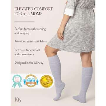 Kindred Bravely Compression Socks 2-Pack for Circulation, Pregnancy, Maternity, Travel (Pink & Grey ...