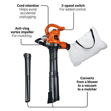 BLACK+DECKER 3-in-1 Leaf Blower Vacuum Mulcher 230 MPH