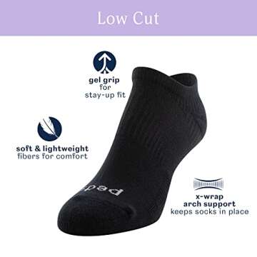 Peds Women's Moisture Wicking Low Cut Socks With X-wrap Arch Support, Multipairs, Black (6-Pairs), Shoe Size: 5-10
