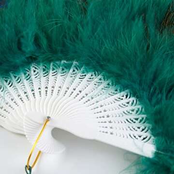 BABEYOND Marabou Feather Fan 20s Vintage Folding Fan Flapper Hand Fan for Costume Dancing Show Tea Party Wedding Decoration (Peacock Dark Green)