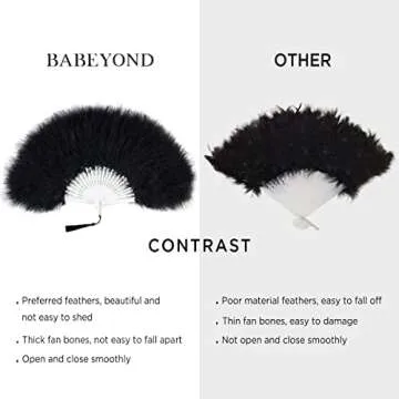 BABEYOND Marabou Feather Fan 20s Vintage Folding Fan Flapper Hand Fan for Costume Dancing Show Tea Party Wedding Decoration (Peacock Dark Green)