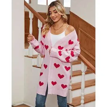 Alsol Lamesa Women's Long Sleeve Cute Cardigan Sweaters V Neck Open Front Ribbed Knit Heart Sweater ...