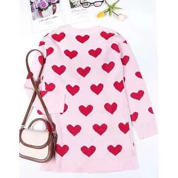 Alsol Lamesa Women's Long Sleeve Cute Cardigan Sweaters V Neck Open Front Ribbed Knit Heart Sweater Coat