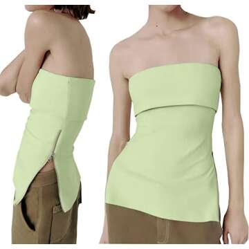 Cioatin Sexy Zip Slit Bandeau Tube Top for Women