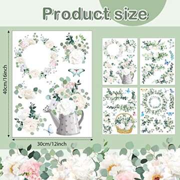 4 Sheets Rub on Transfers 16 x 12 Inches Sunflower Rose Eucalyptus Furniture Rub on Transfers Sticke...