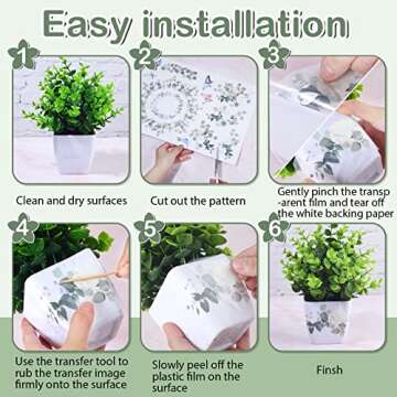 4 Sheets Rub on Transfers 16 x 12 Inches Sunflower Rose Eucalyptus Furniture Rub on Transfers Stickers for Crafts Wood Furniture Fabric Journal Envelope Scrapbooking (Eucalyptus Style)