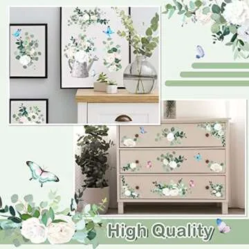 4 Sheets Rub on Transfers 16 x 12 Inches Sunflower Rose Eucalyptus Furniture Rub on Transfers Stickers for Crafts Wood Furniture Fabric Journal Envelope Scrapbooking (Eucalyptus Style)