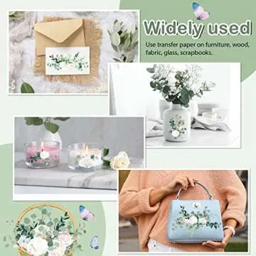 4 Sheets Rub on Transfers 16 x 12 Inches Sunflower Rose Eucalyptus Furniture Rub on Transfers Stickers for Crafts Wood Furniture Fabric Journal Envelope Scrapbooking (Eucalyptus Style)