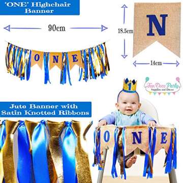 1st Birthday Baby Boy Royal Decorations Set for Parties