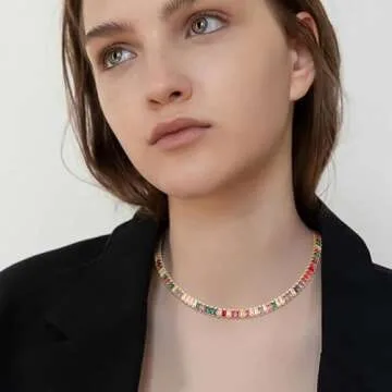 FANZE Sparkly Tennis Necklaces for Women Multicolor Cubic Zirconia Gold Plated Choker Necklace Dainty Jewelry Gifts for Holiday