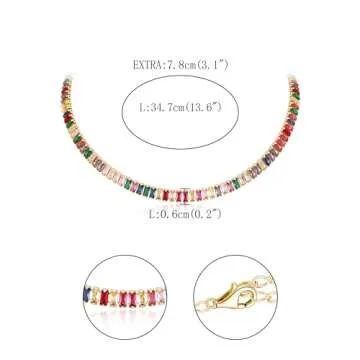 FANZE Sparkly Tennis Necklaces for Women Multicolor Cubic Zirconia Gold Plated Choker Necklace Dainty Jewelry Gifts for Holiday