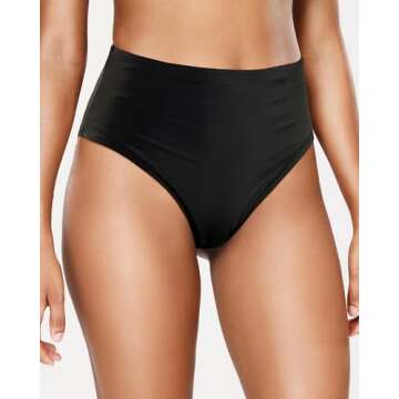 Tempt Me Womens Black High Cut High Waisted Bikini Bottoms Tummy Control Bathing Suit Bottoms Swim B...