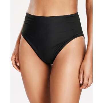 Tempt Me Womens Black High Cut High Waisted Bikini Bottoms Tummy Control Bathing Suit Bottoms Swim Bottom Swimsuit Bottom L