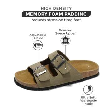Project Cloud 100% Genuine Leather Mens Sandals with Memory Foam - Men Footwear & Slides for Men with Cork Footbed - Flip Flops for Men with Straps - Non-Slip Sandals Men (Arizona, Taupe, 13)