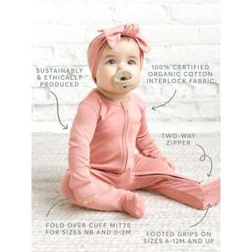 Colored Organics Baby Zip-Up Footed Sleeper with 2-Way Zipper - Newborn Organic Cotton Pajamas - Nat...