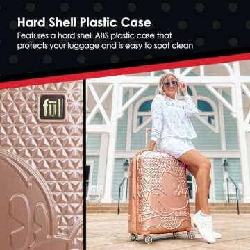 FUL Disney Mickey Mouse Carry On Luggage, Hardshell Rolling Suitcase with Spinner Wheels, Rose Gold, 21 Inch