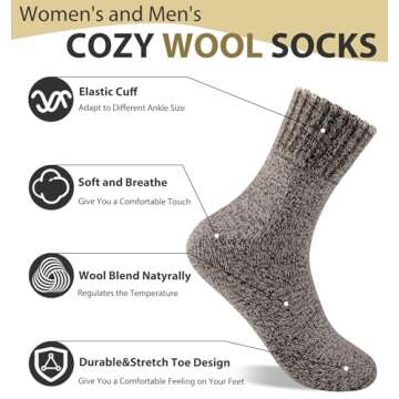 YSense 5 Pairs Women's Wool Socks - Thick Knit Warm Winter Socks; Cozy & Comfy Gifts