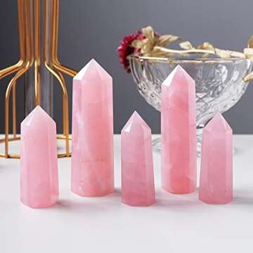 AMOYSTONE Rose Quartz Obelisk Tower - Large 6 Faceted Crystal Wand for Healing and Meditation